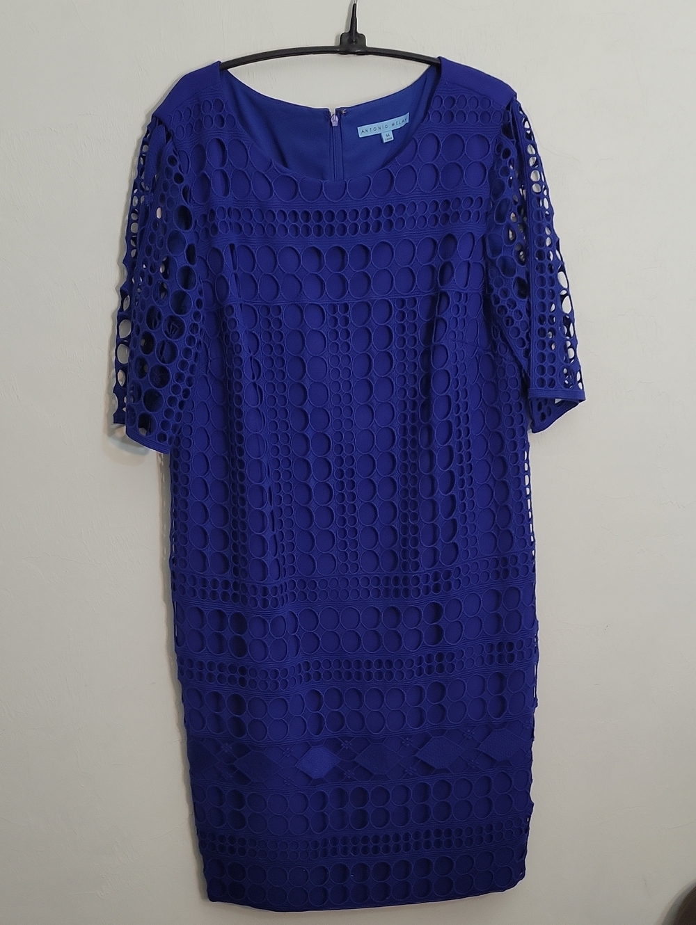 ANTONIO MELANI Royal Blue Eyelet Midi Dress